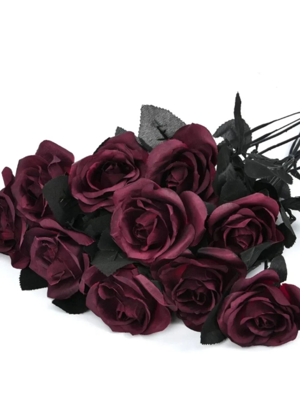 10pc Long Stem Wine Red Silk Roses Flowers Wedding Halloween Fall Table Decor